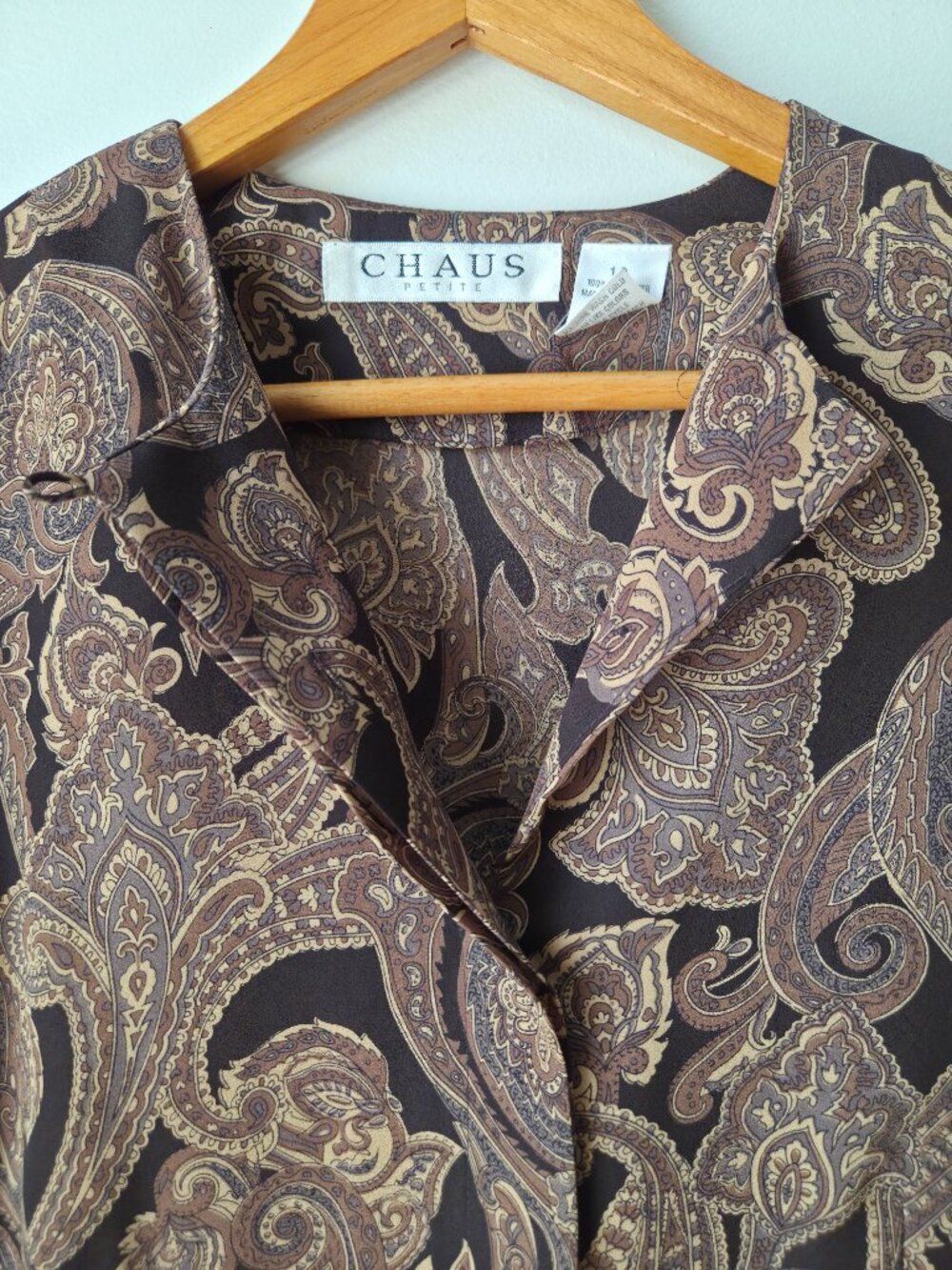 EUC CHAUS DARK ACADEMIA PAISELY PRINT BUTTONED SHIRT LONG SLEEVES SIZE 10 / M - Picture 9 of 13